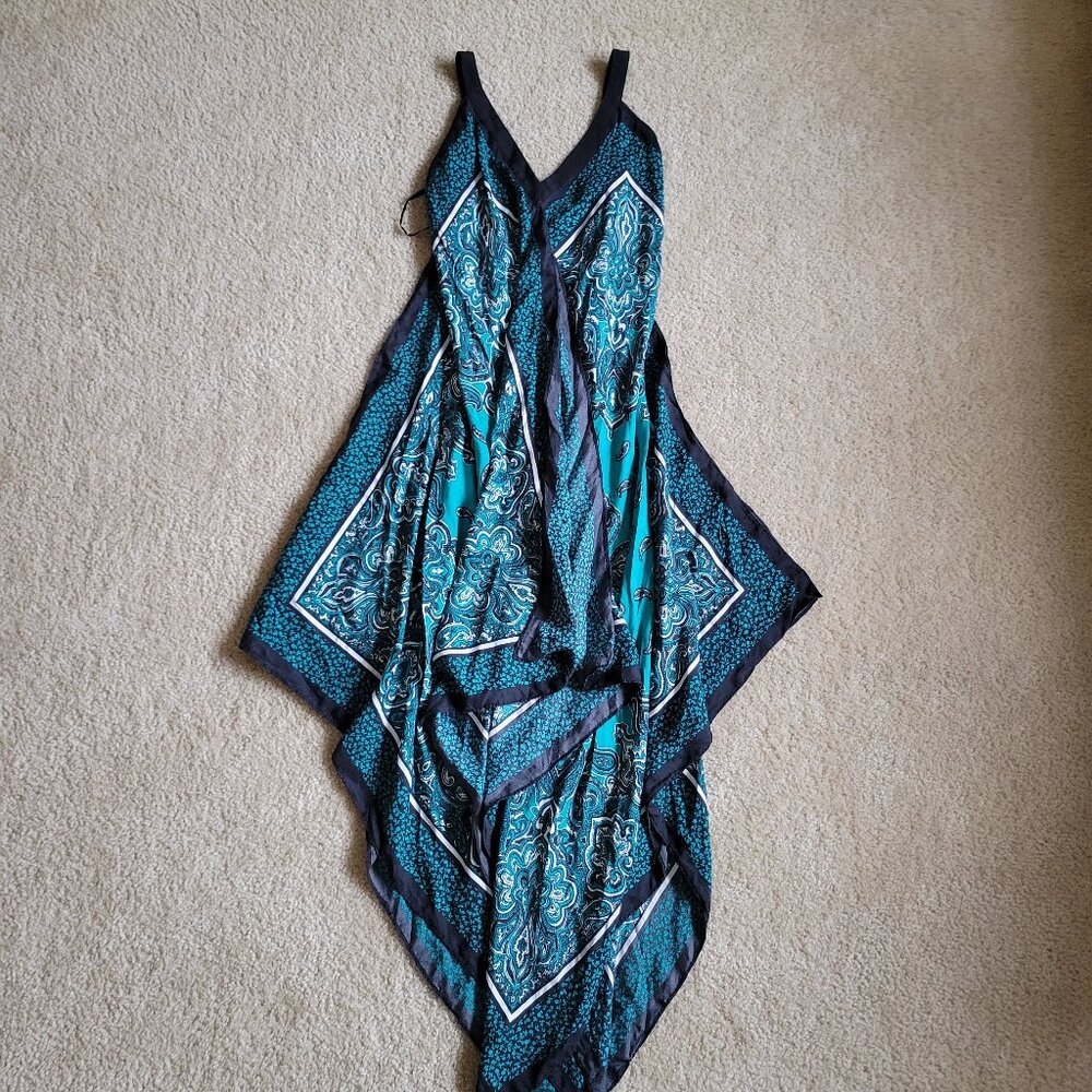 Michael Michael Kors Teal Paisley Handkerchief Dress S/M Boho Midi